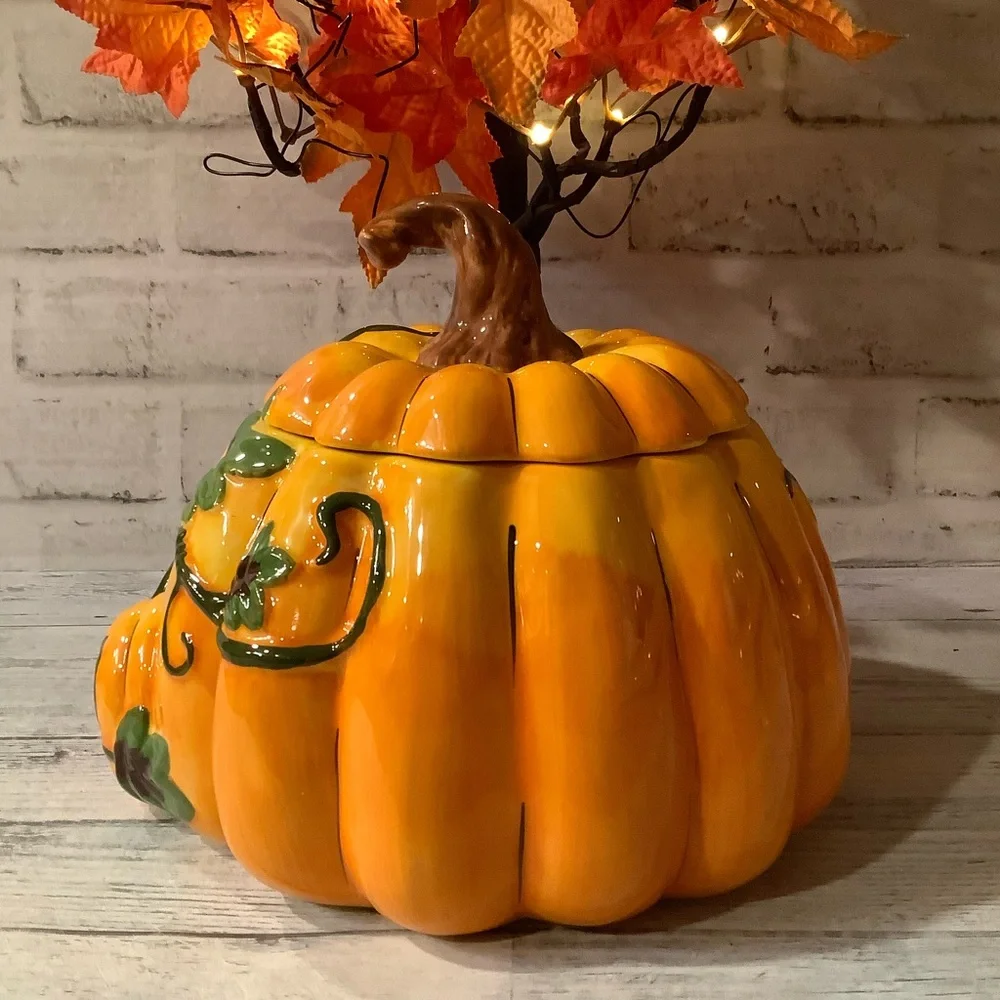 Blue Sky Clayworks Fall Harvest Pumpkin Cookie Jar